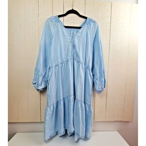 Womens Powder Blue Boho Tiered Peasant Dress Balloon Sleeve